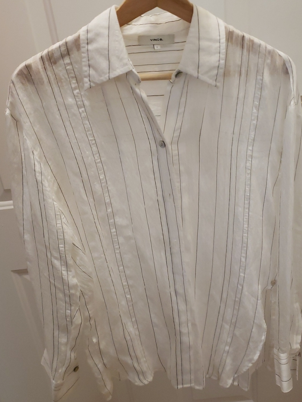 NEW Vince White Shirt with Thin Gray Pinstripes